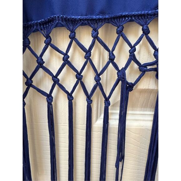 Ya Los Angeles Small women’s open duster cobalt royal blue boho fringe tassel 3/ - Picture 3 of 6